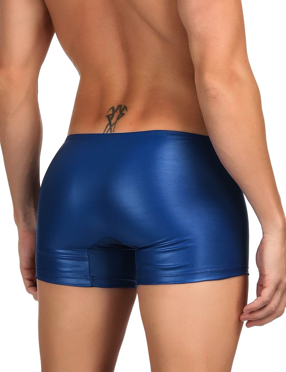 JCSTK - Mens Wetlook OY-MP069 Boxer Shorts with Zipper Pouch Front Blue