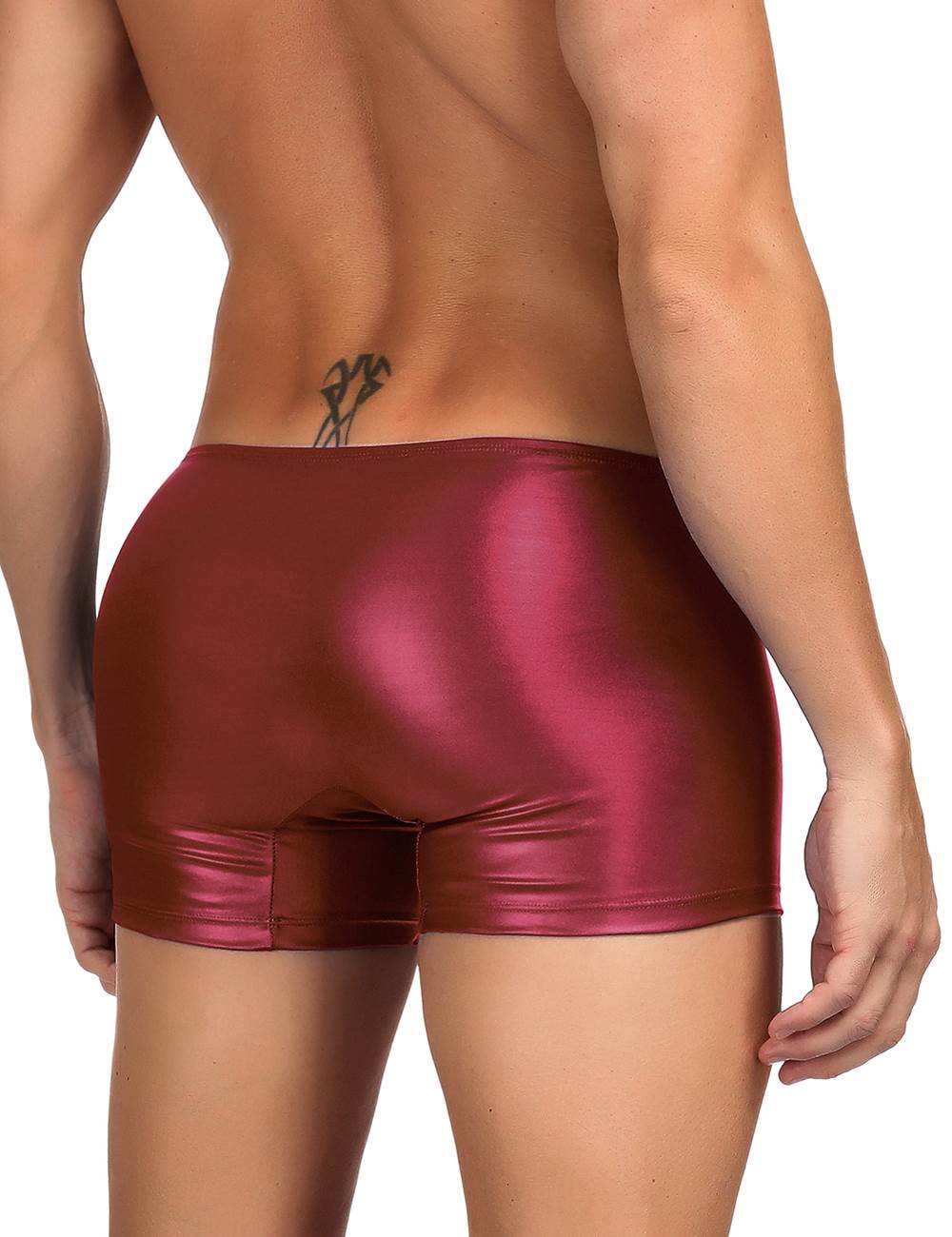 JCSTK - Mens Wetlook OY-MP069 Boxer Shorts with Zipper Pouch Front Burgundy