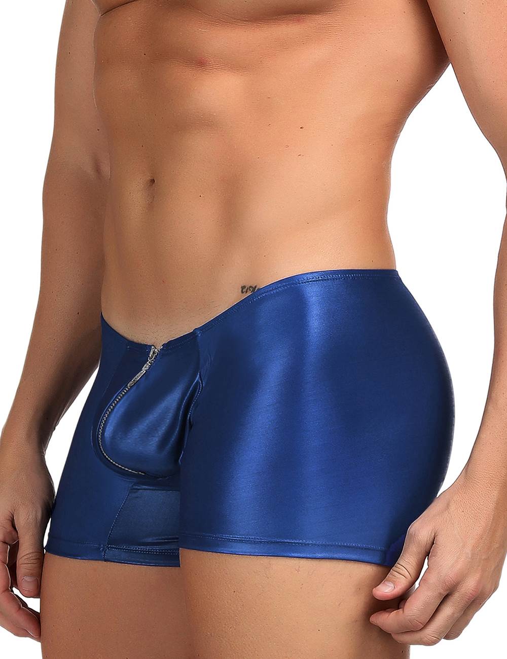 JCSTK -  Mens Wetlook Boxer Shorts with Zipper Pouch Front Blue