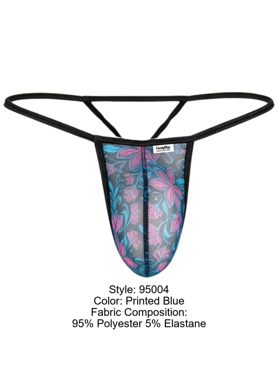 CandyMan 95004 Mens Floral Printed Mesh Thongs Blue