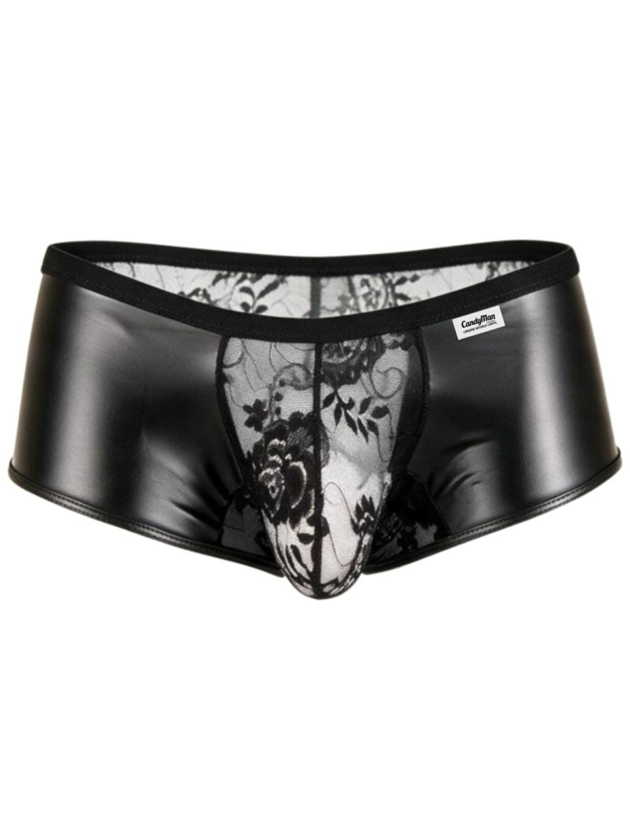 CandyMan 95008 Mens Intimate Sheer Lace Trunks Black