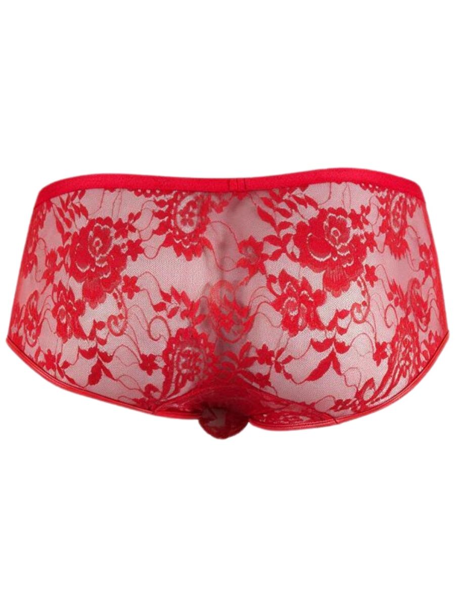 CandyMan 95008 Mens Intimate Sheer Lace Trunks Red