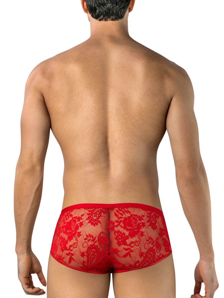 CandyMan 95008 Mens Intimate Sheer Lace Trunks Red