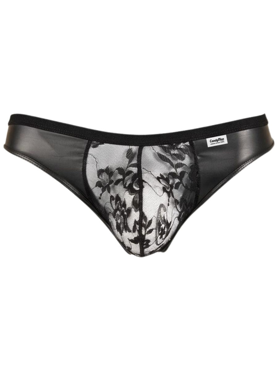 CandyMan 95009 Mens Intimate Sheer Lace Thongs Black