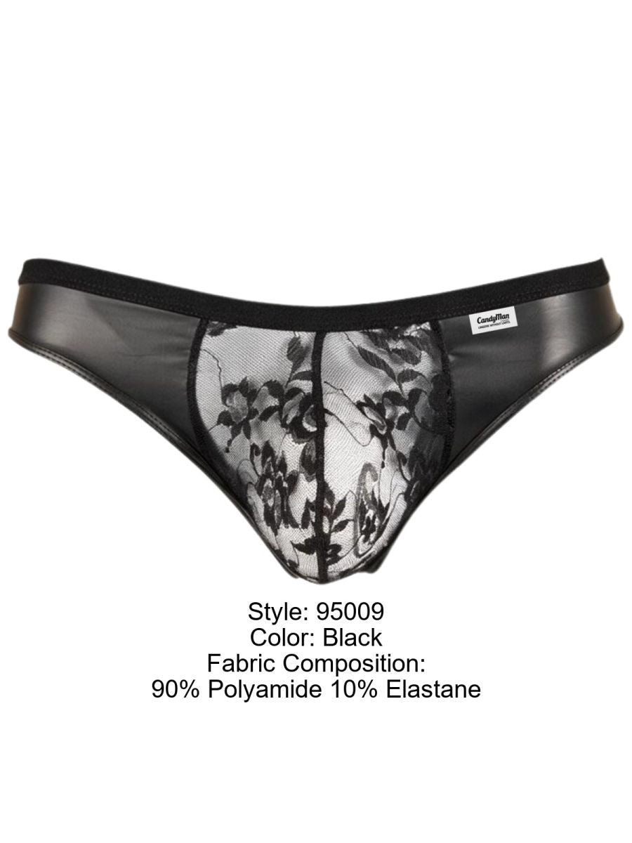 CandyMan 95009 Mens Intimate Sheer Lace Thongs Black