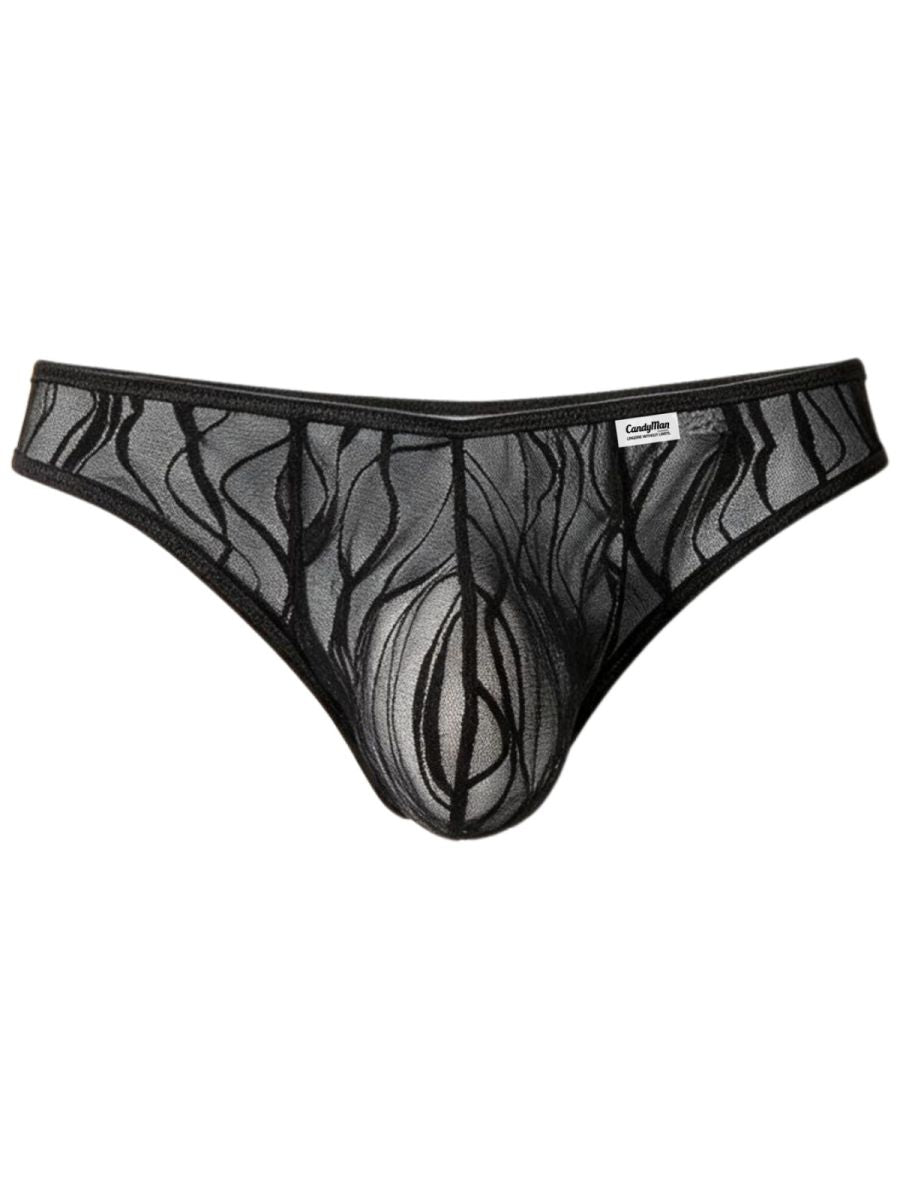 CandyMan 95011 Mens Semi-sheer Alluring Style Lace Thongs Black