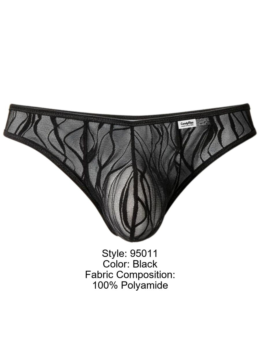 CandyMan 95011 Mens Semi-sheer Alluring Style Lace Thongs Black