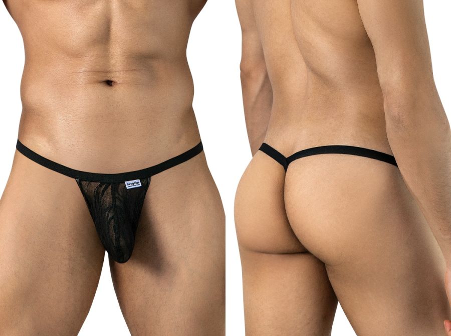 CandyMan 95012 Mens Semi-sheer Minimalist Silhouette Lace Thongs Black