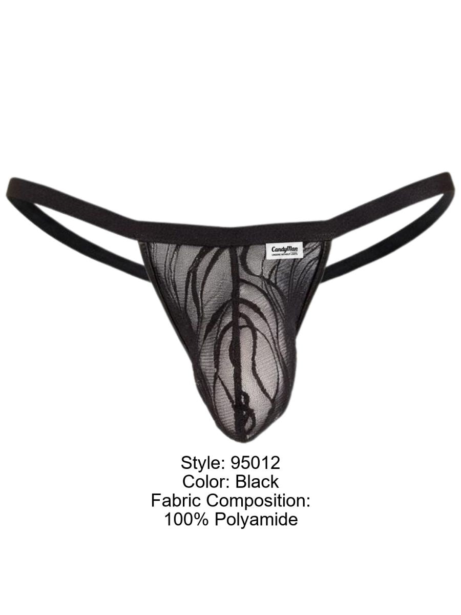 CandyMan 95012 Mens Semi-sheer Minimalist Silhouette Lace Thongs Black