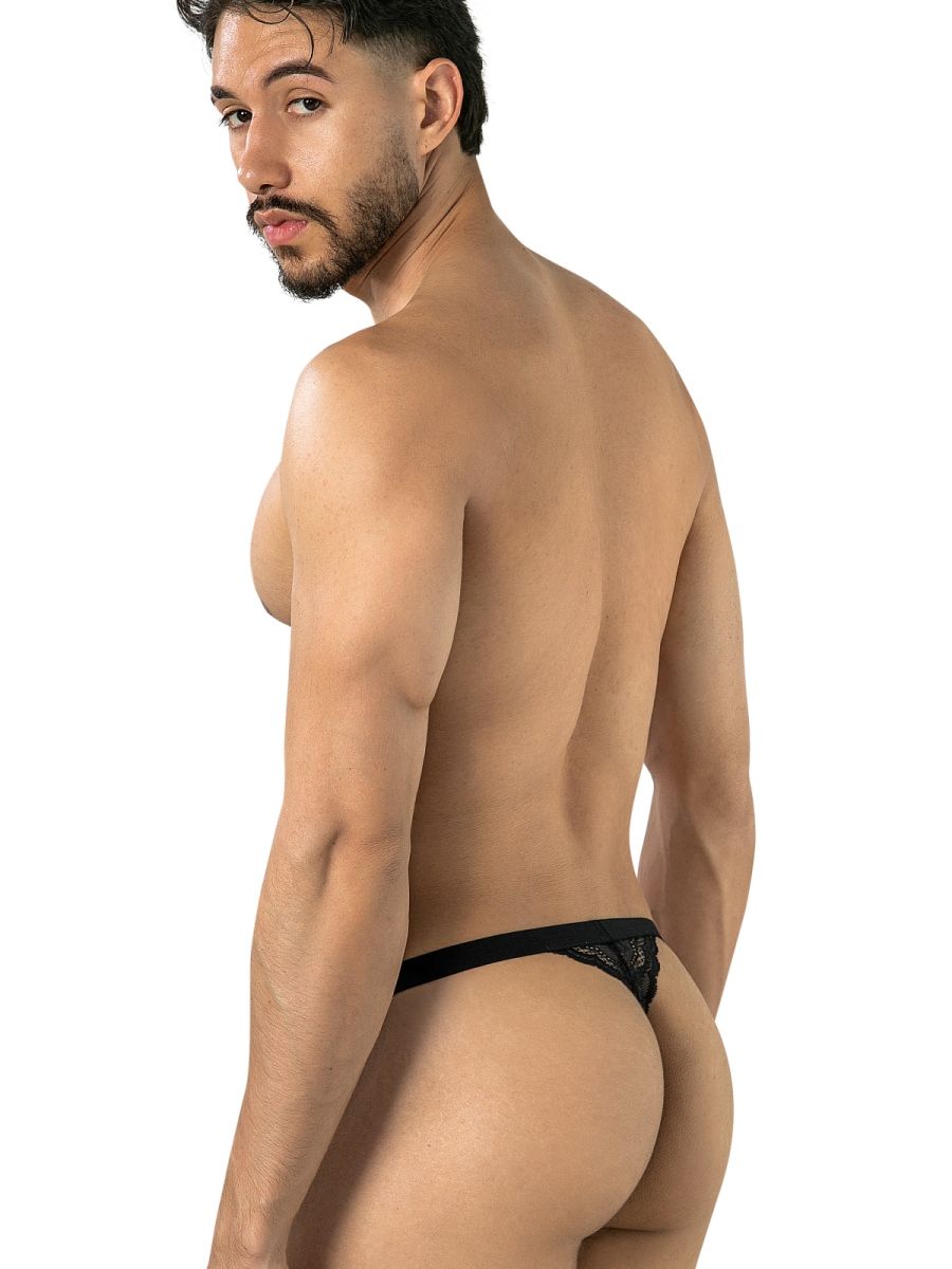 CandyMan 95013 Mens Floral Stretch Lace Thongs Black