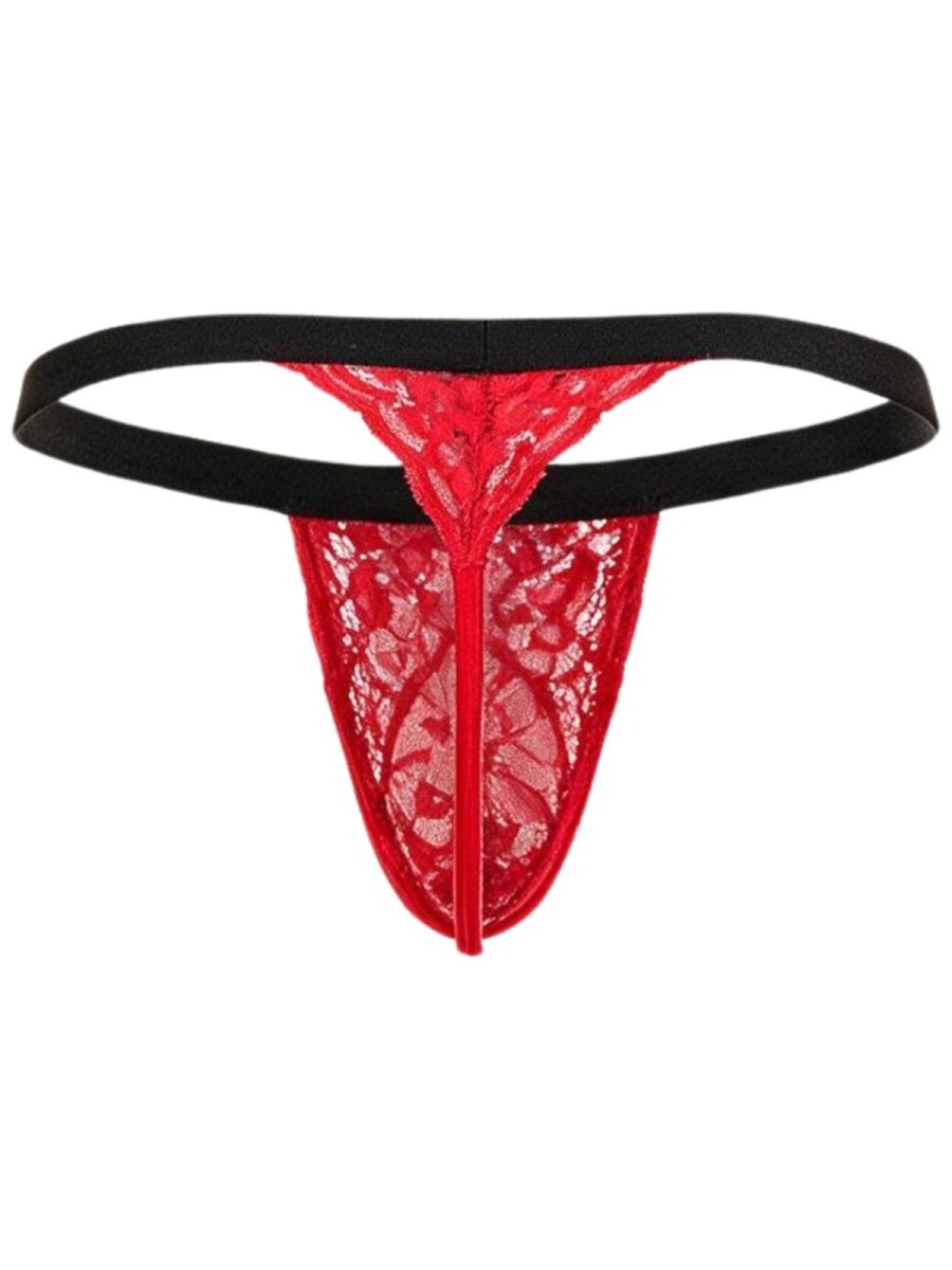 CandyMan 95013 Mens Floral Stretch Lace Thongs Red-Black