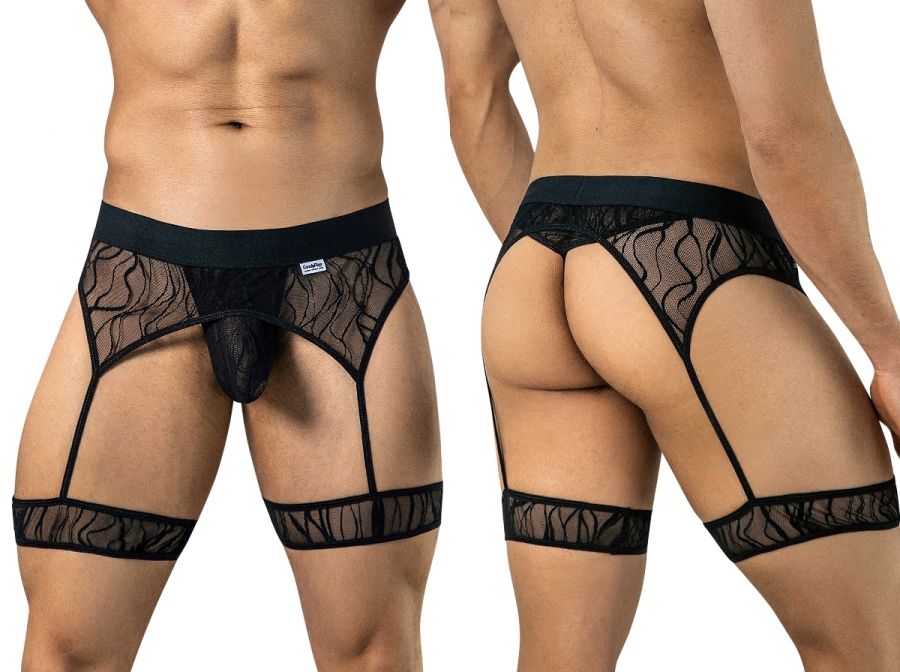 CandyMan 95014 Mens Intimate Collection Seductive Garter Thongs Black