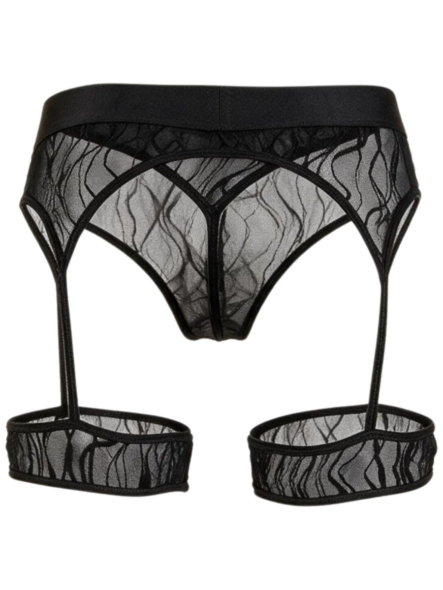 CandyMan 95014 Mens Intimate Collection Seductive Garter Thongs Black