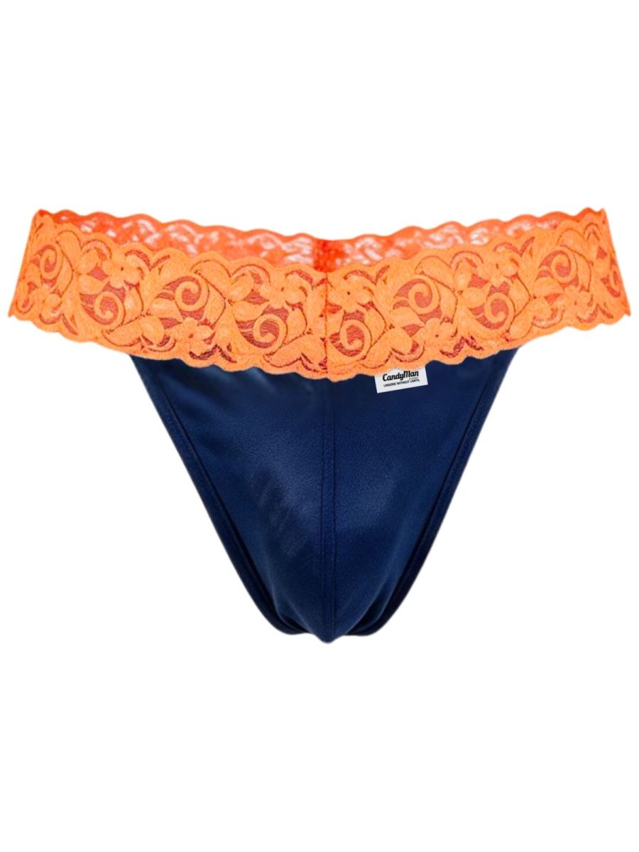 CandyMan 95015 Mens Daring Floral Lace Thongs Blue & Hot Orange
