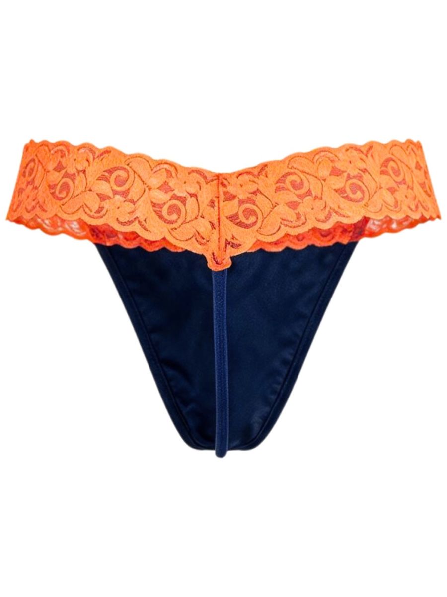 CandyMan 95015 Mens Daring Floral Lace Thongs Blue & Hot Orange