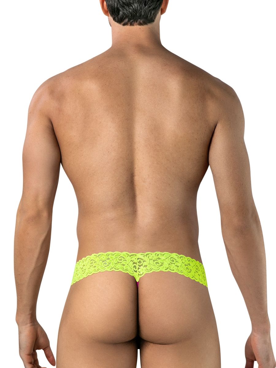 CandyMan 95015 Mens Daring Floral Lace Thongs Hot Pink & Yellow