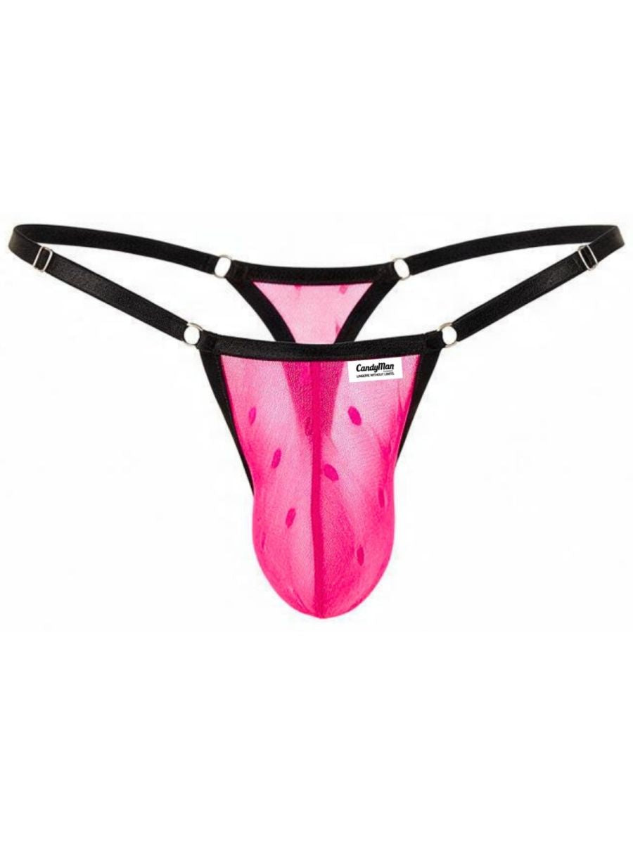 CandyMan 95016 Mens Stretch See-though Dot Mesh Thongs Hot Pink