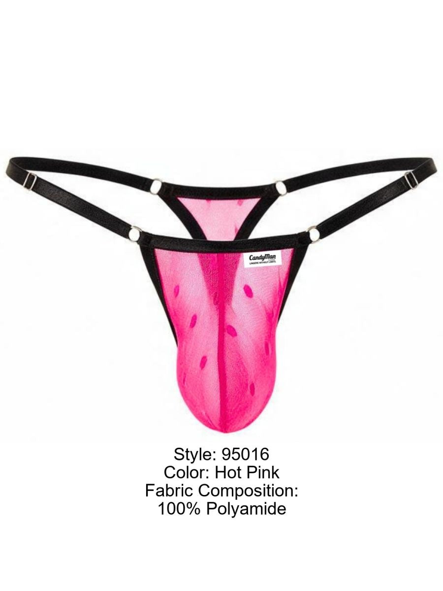 CandyMan 95016 Mens Stretch See-though Dot Mesh Thongs Hot Pink