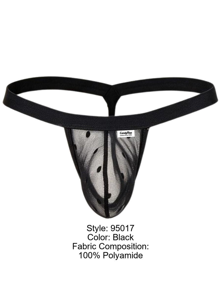 CandyMan 95017 Mens Stretch Dot Mesh Daring Attraction Thongs Black