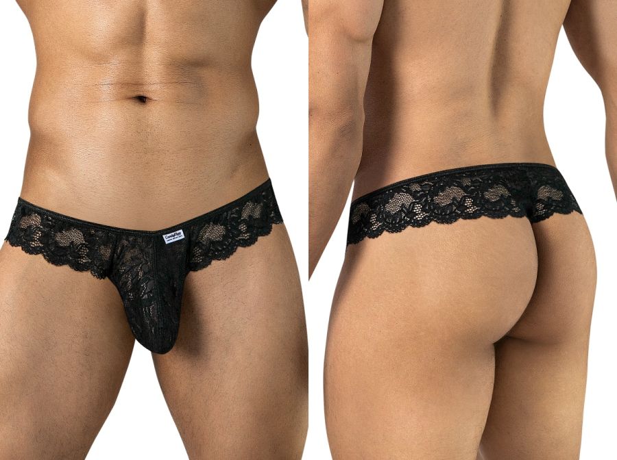 CandyMan 95019 Mens Sexy Floral Lace Thongs Black