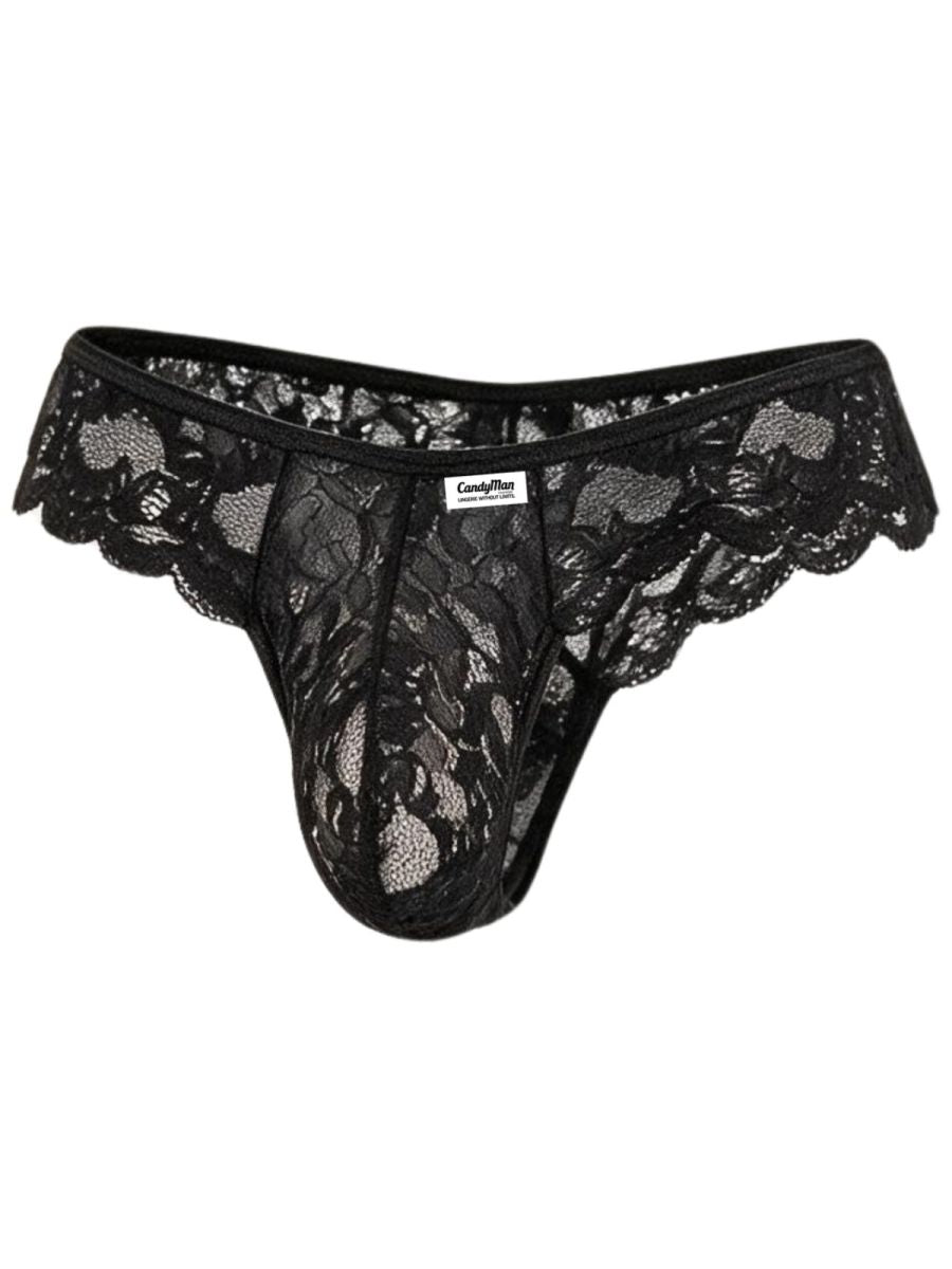 CandyMan 95019 Mens Sexy Floral Lace Thongs Black