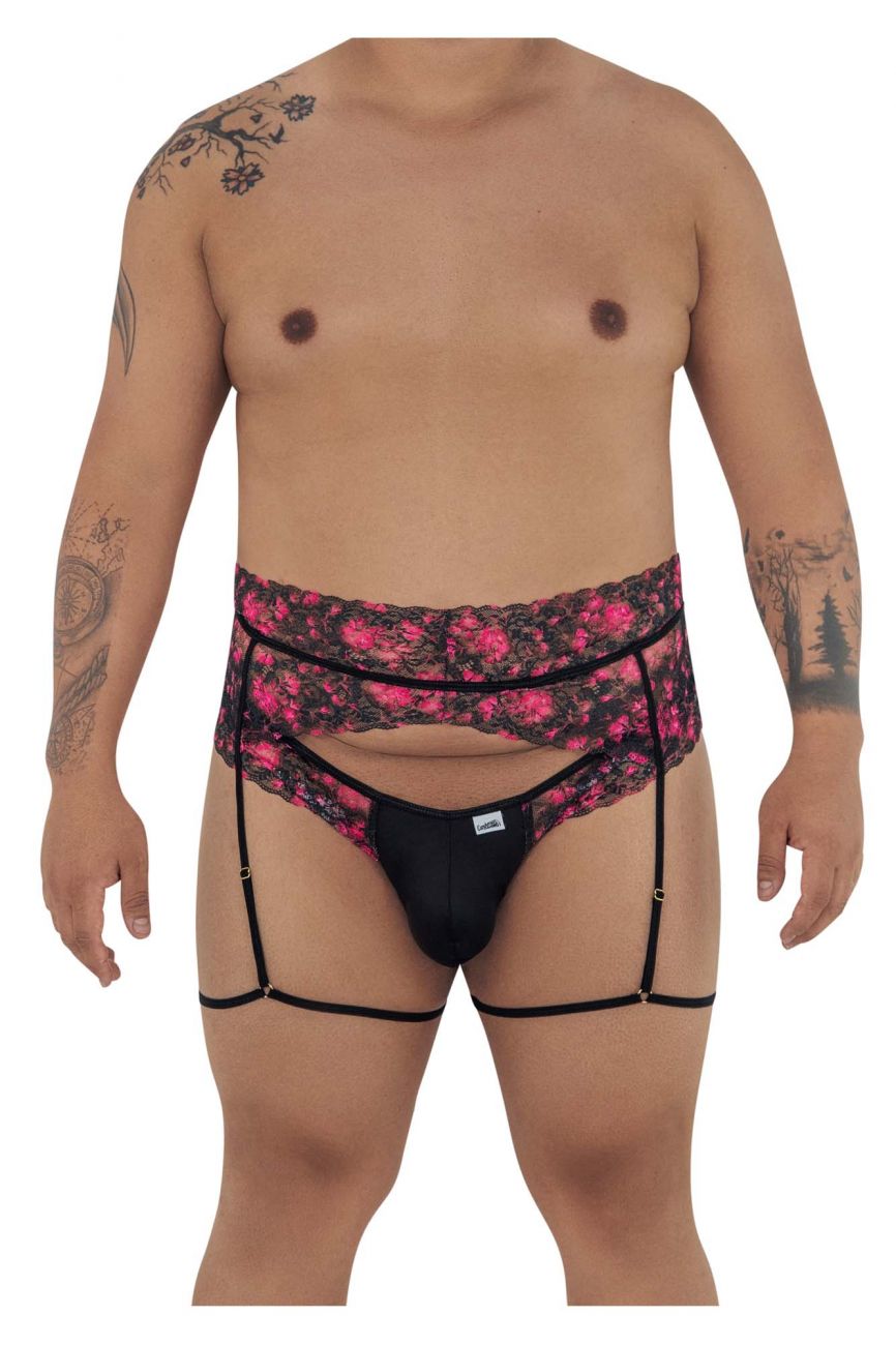 JCSTK - CandyMan 99576X Lace Garter Thongs Black Print Plus Sizes