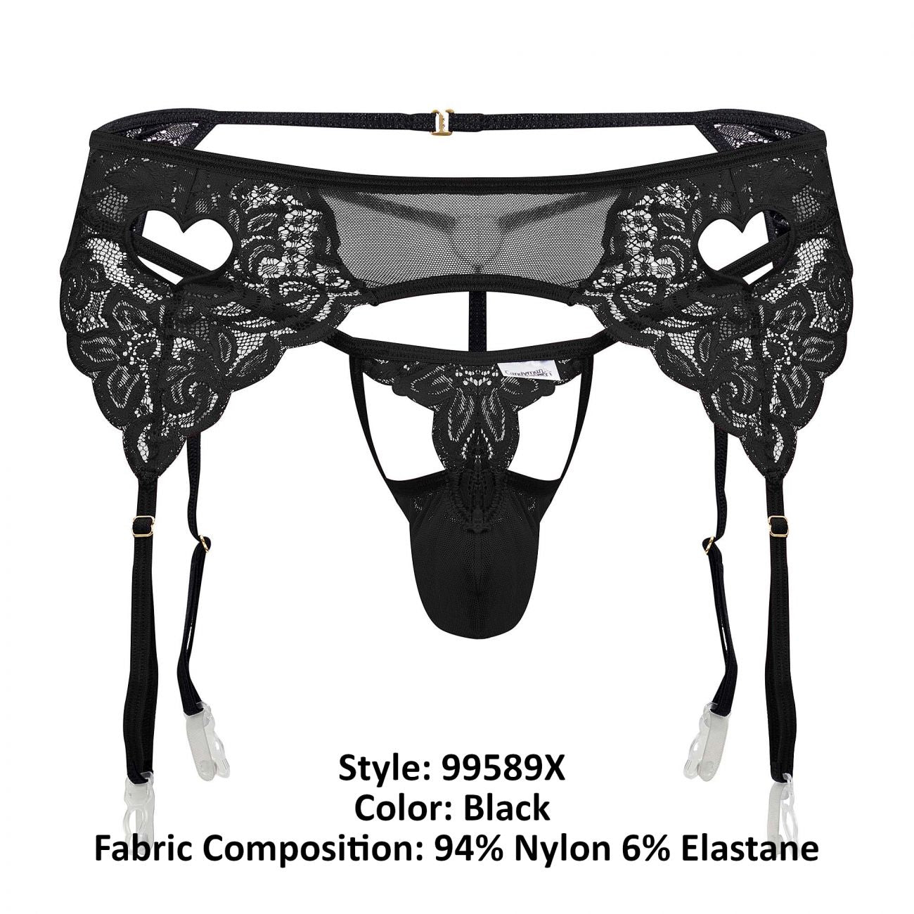 JCSTK - CandyMan 99589X Lace Garter G-String Black Plus Sizes