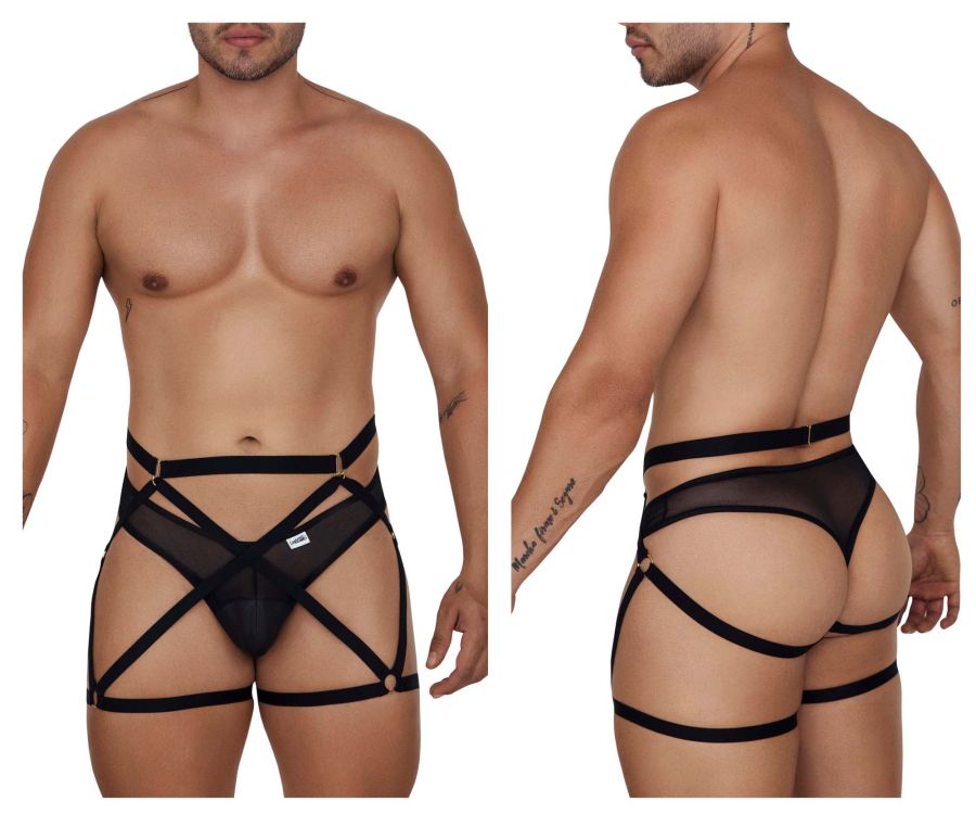 JCSTK - CandyMan 99674 Garter Thongs Two Piece Set Black