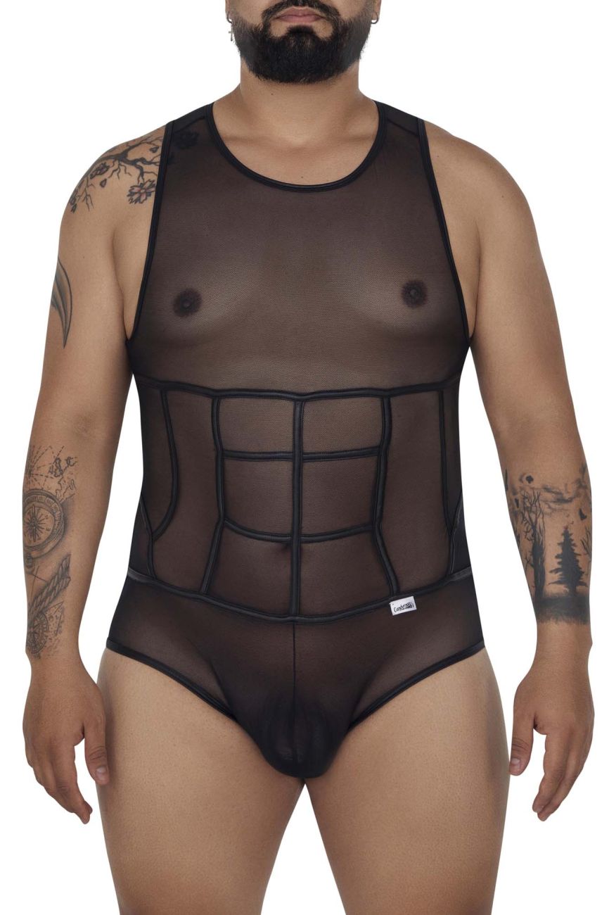 CandyMan 99683X Tulle Bodysuit Black Plus Sizes