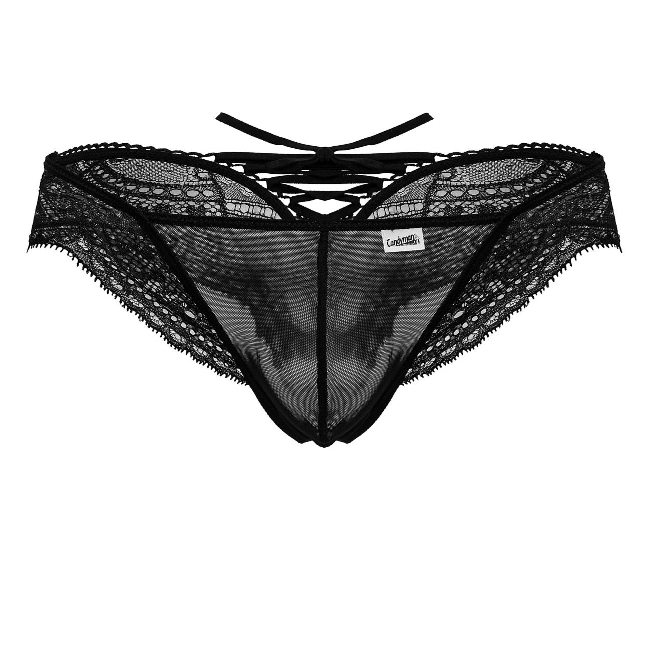 CandyMan 99828 Mens Lace-Mesh Thong Brief Black