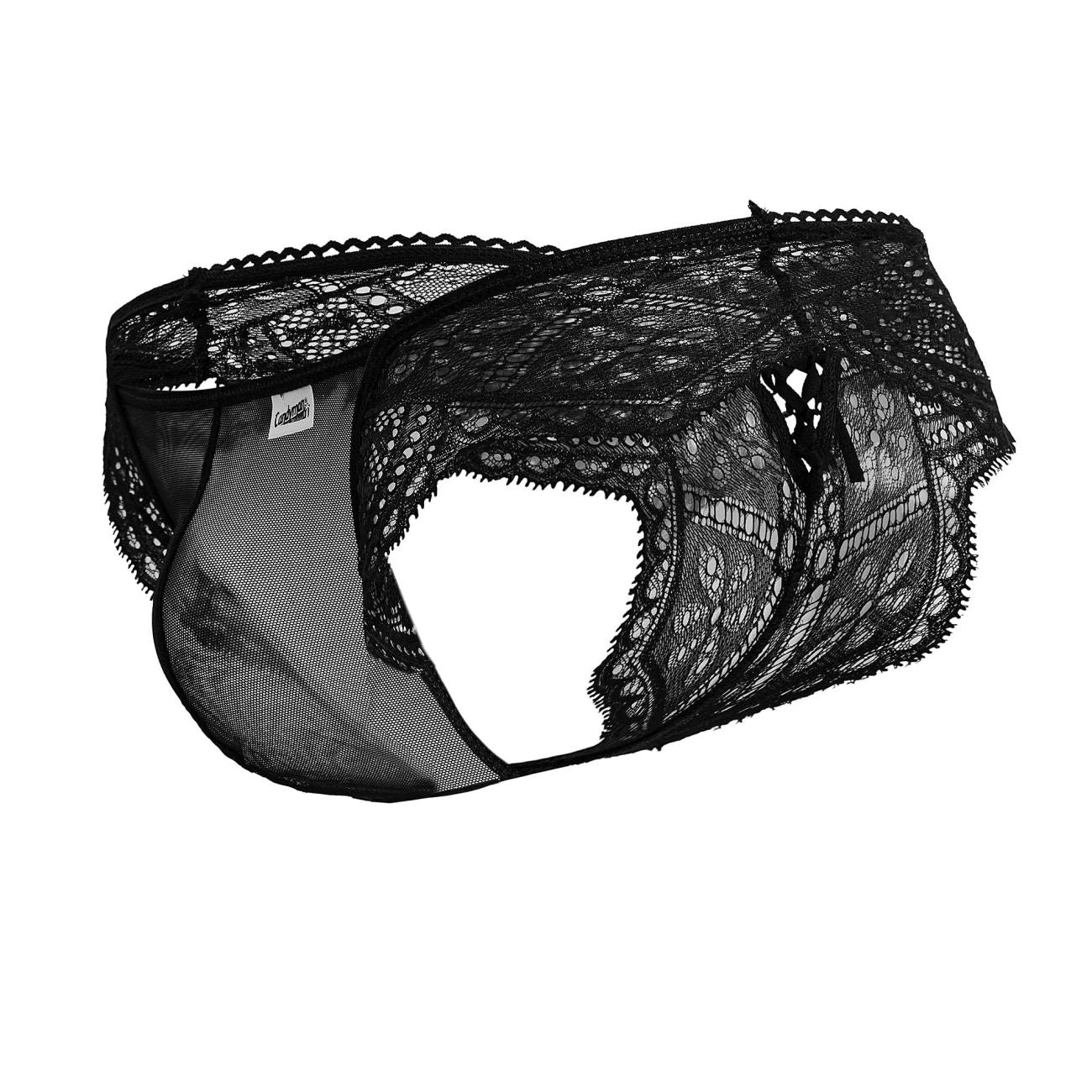 CandyMan 99828 Mens Lace-Mesh Thong Brief Black
