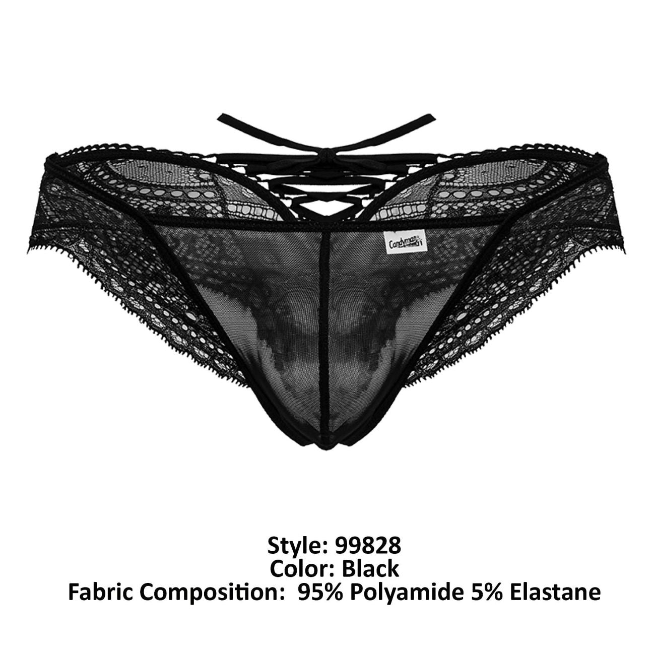 CandyMan 99828 Mens Lace-Mesh Thong Brief Black