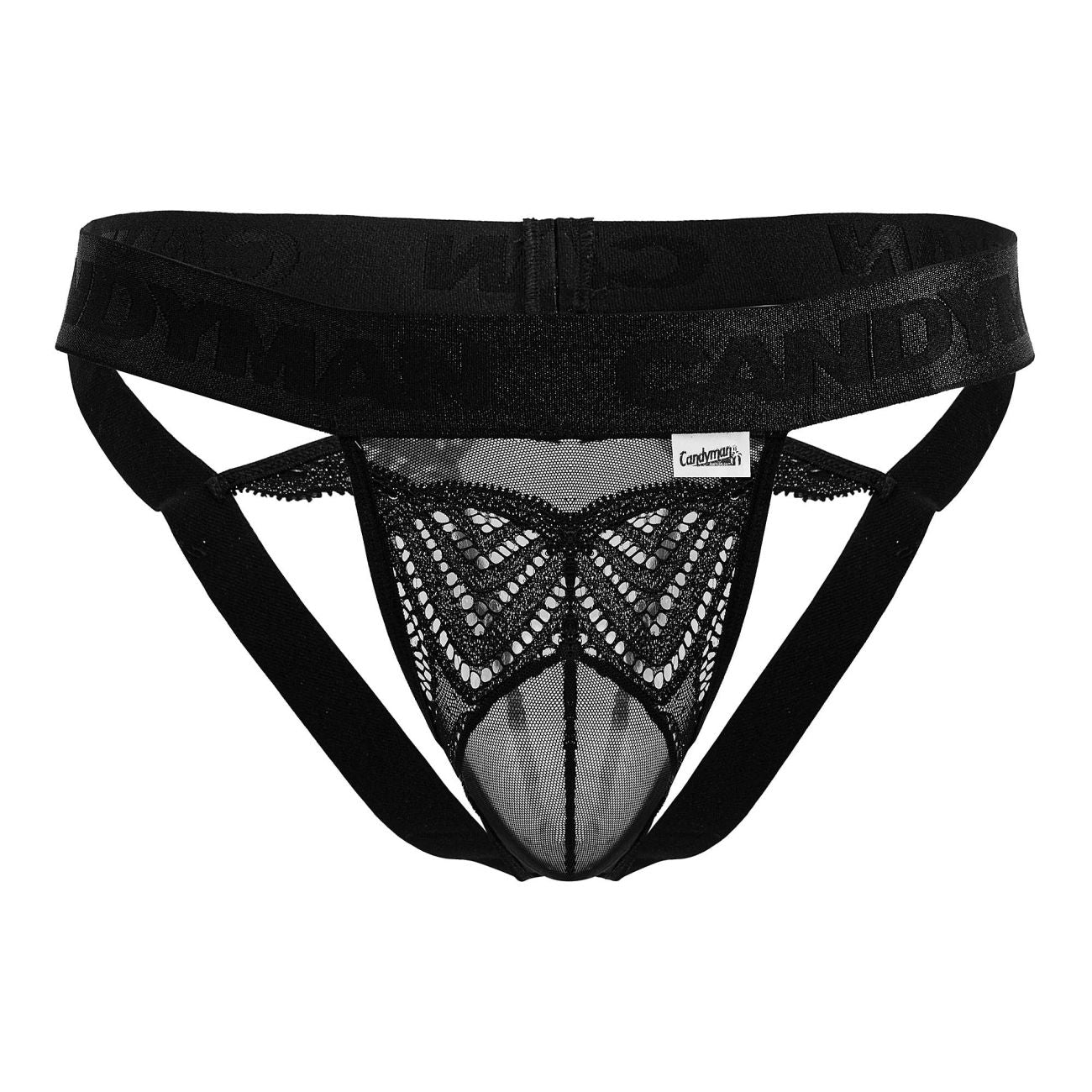 CandyMan 99849 Mens Lace-Mesh Lingerie Thongs Black