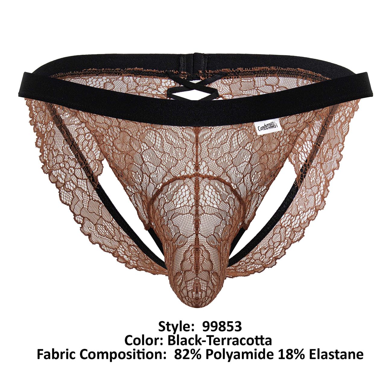 CandyMan 99853 Lace Jockstrap Mens Lingerie Black-Terracotta