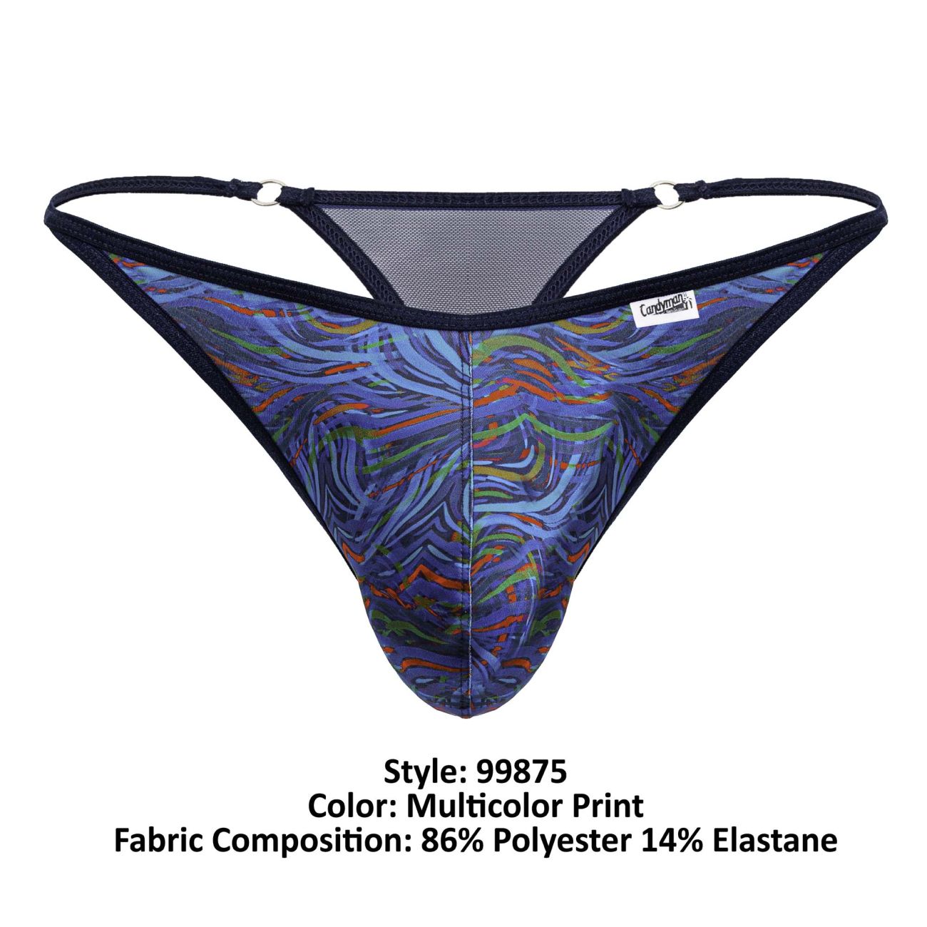 CandyMan 99875 Mens Seawater Breathable Mesh Thongs Plus Sizes Multicolor Print