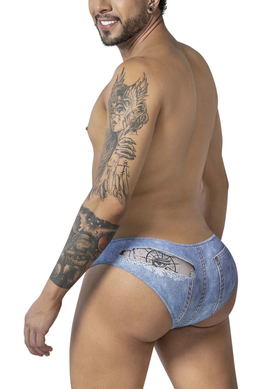 CandyMan 99897 Cowboy Mens Denim Distressed Cutout Briefs Blue