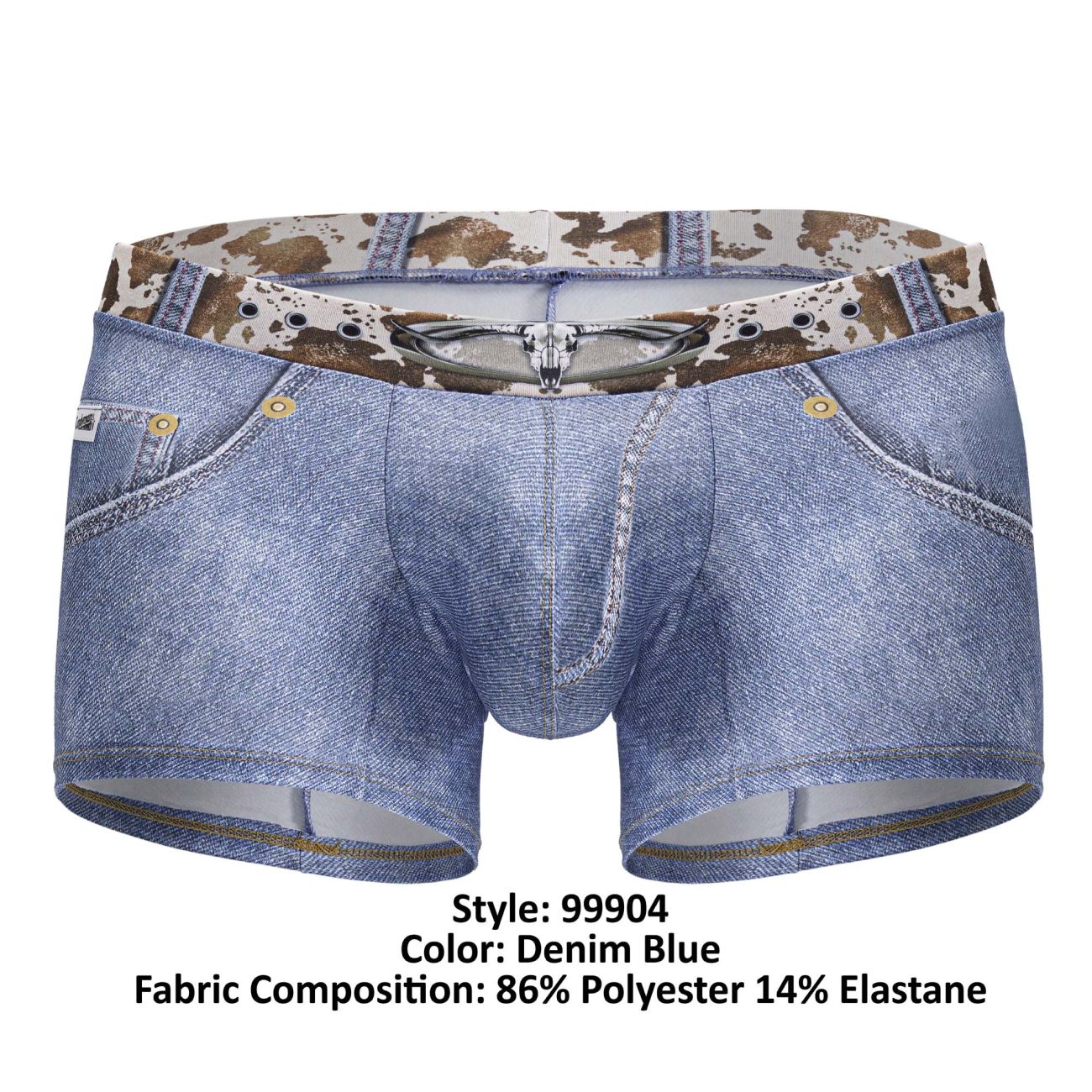 CandyMan 99904 Cowboy Mens Denim Animal Print Trunks Blue