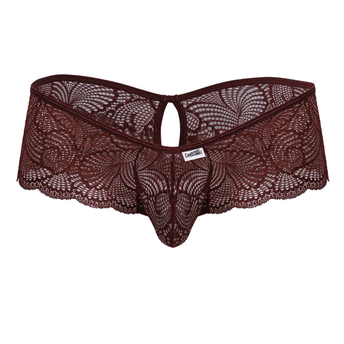 CandyMan 99907 Mens Sexy Lace Open Back Trunks Burgundy