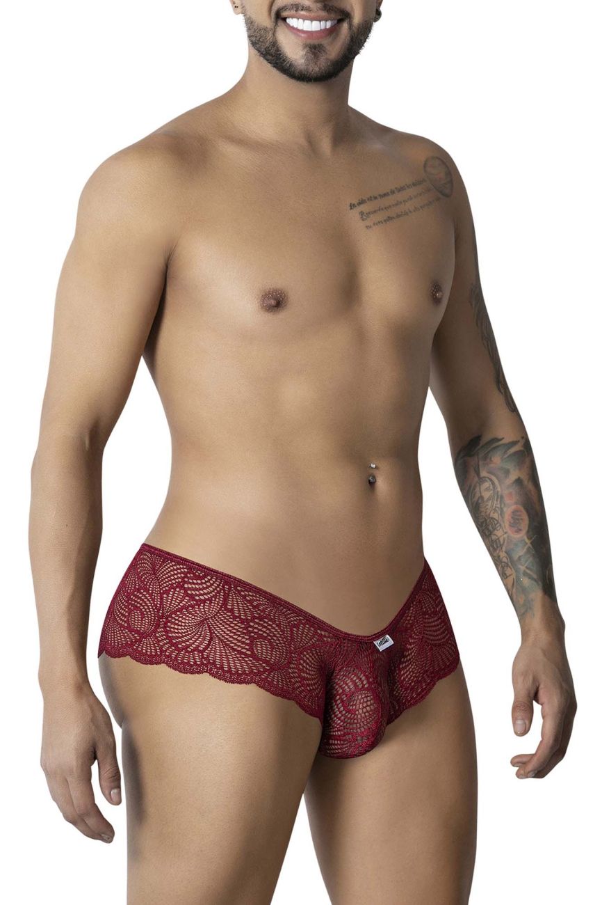 CandyMan 99907 Mens Sexy Lace Open Back Trunks Burgundy