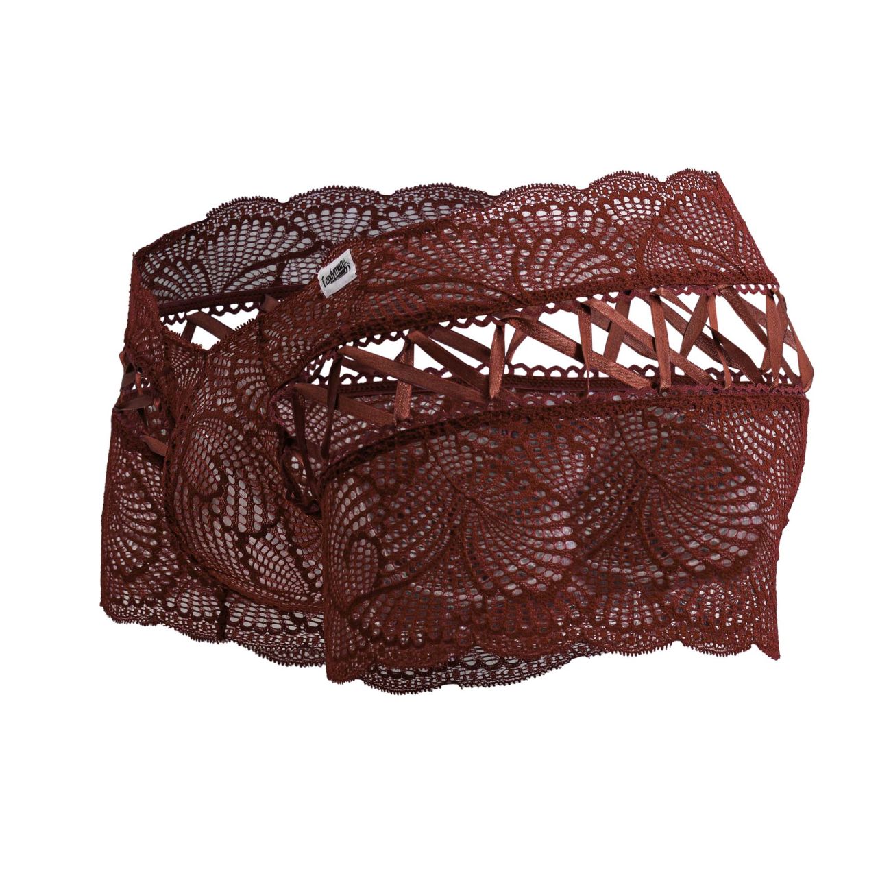 CandyMan 99916 Mens Sexy Lace Boxer Brief Trunks Burgundy