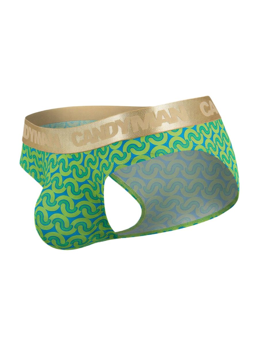 CandyMan 99926 Mens Metallic-look Waistband Briefs Printed Green