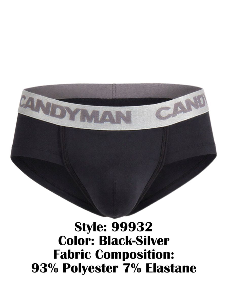 CandyMan 99932 Mens Supportive & Refined Briefs Black Silver