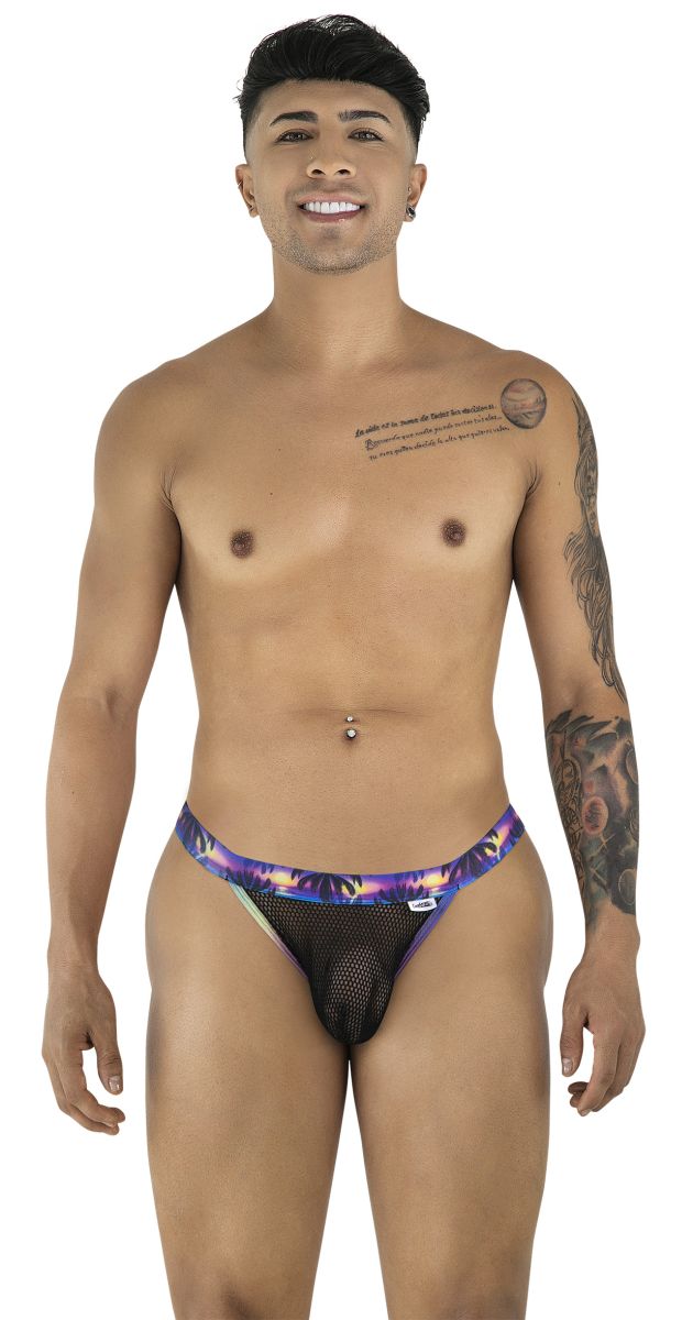 CandyMan 99935 Mens Ultra Light Feel Palm Trees & Mesh Briefs Black