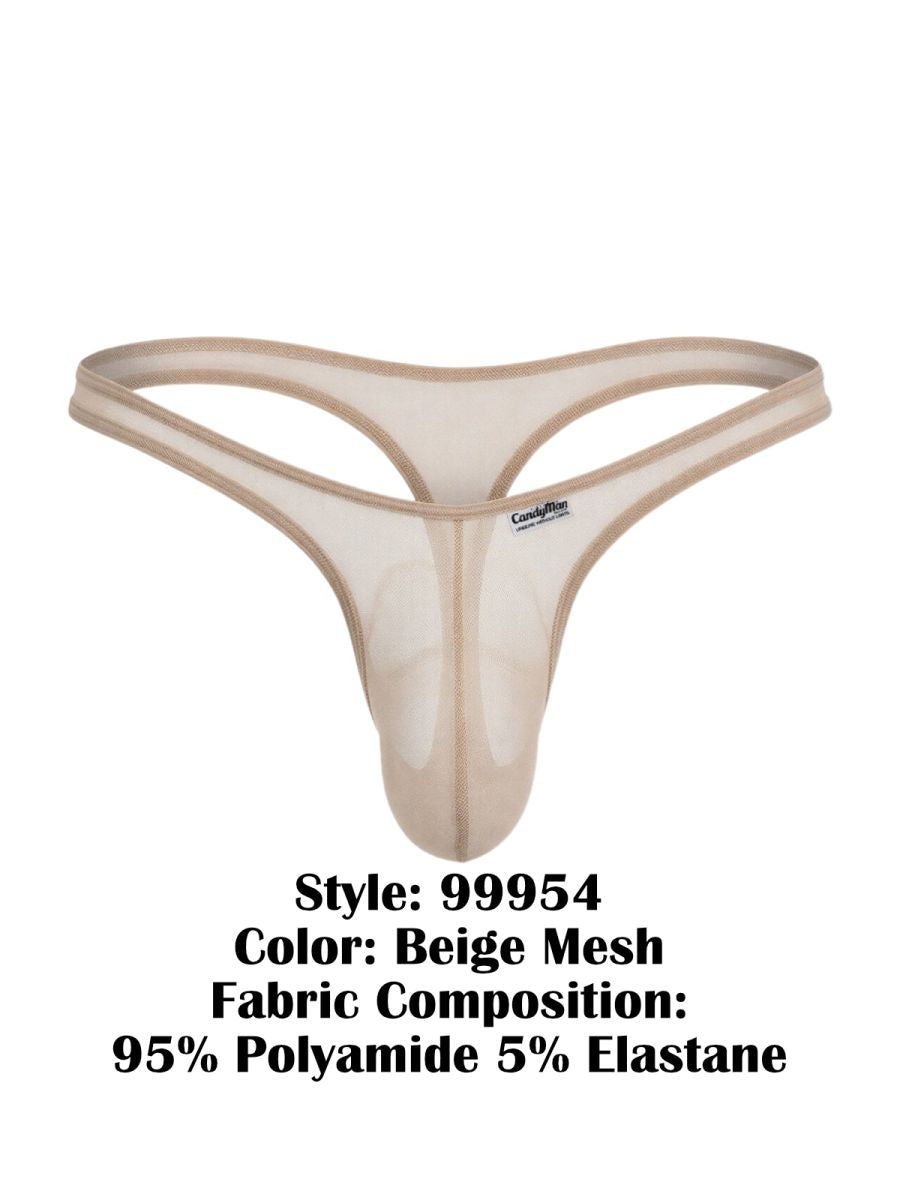 CandyMan 99954 Mens Minimal Barely There Thong Beige Mesh Plus Sizes