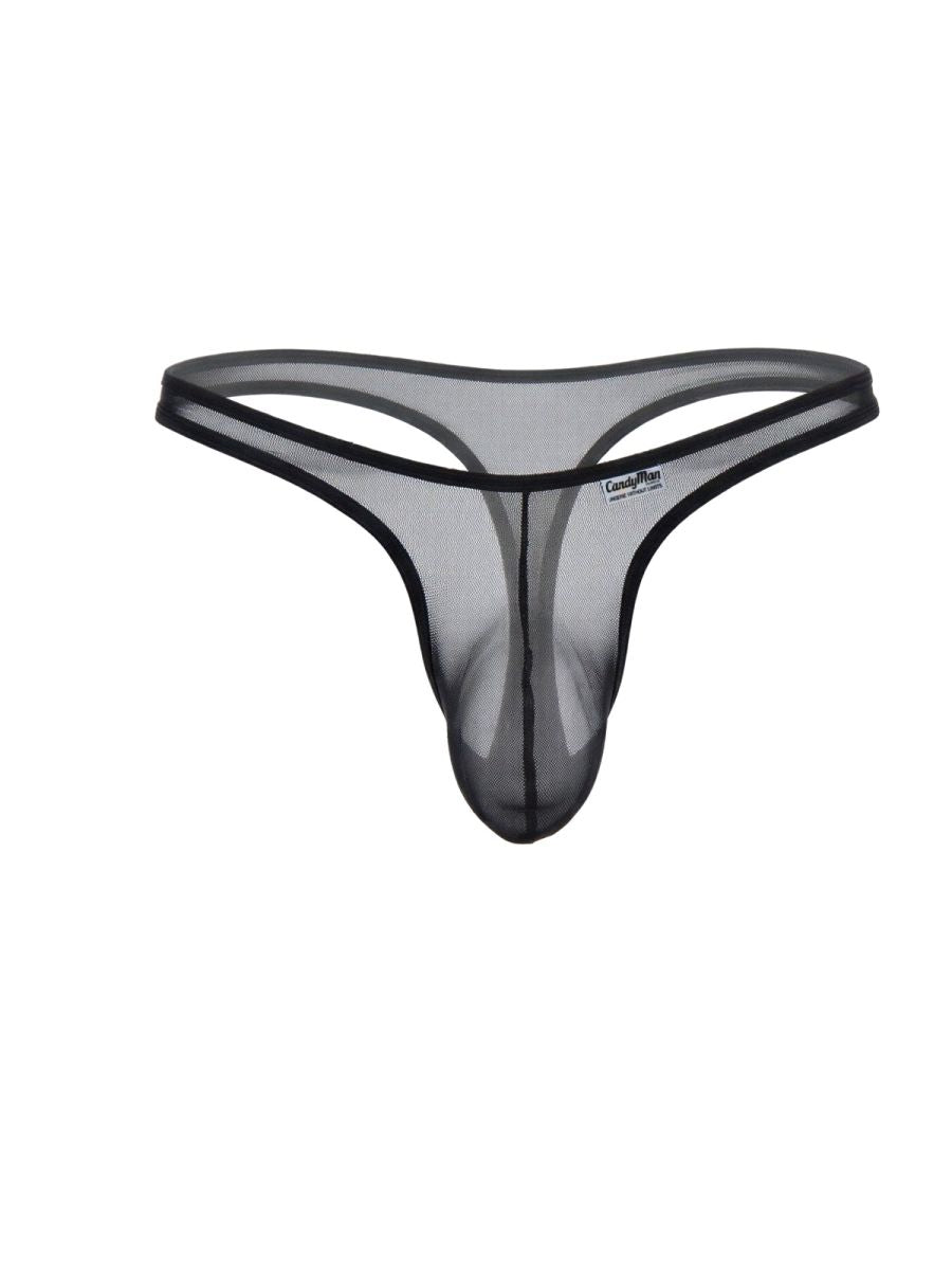 CandyMan 99954 Mens Minimal Barely There Thongs Black Mesh Plus Sizes