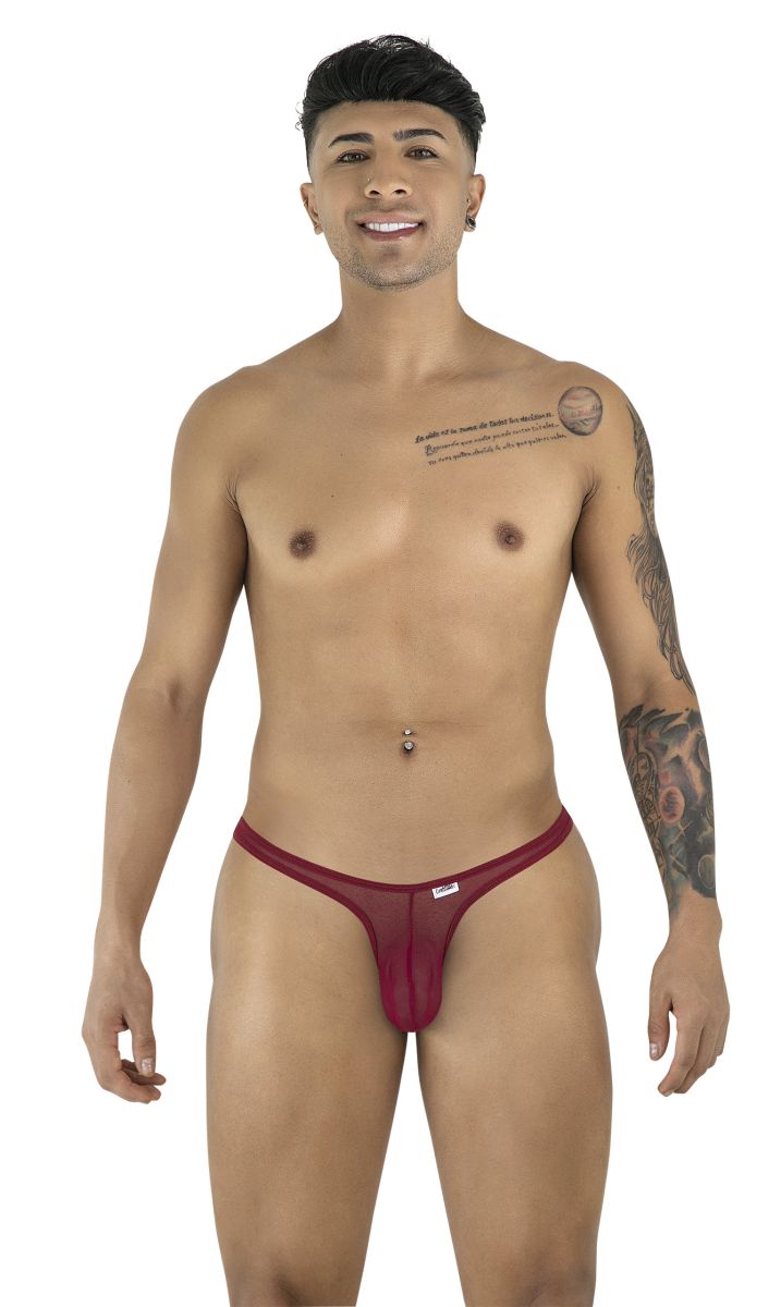 CandyMan 99954 Mens Minimal Barely There Thongs Burgundy Mesh Plus Sizes