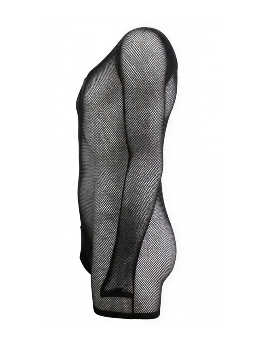 CandyMan 99955 Mens Stretch Fishnet Bodysuit with Long Sleeves Black