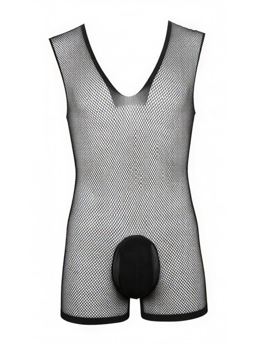 CandyMan 99956 Mens Sexy Sleeveless See-Through Fishnet Bodysuit Black