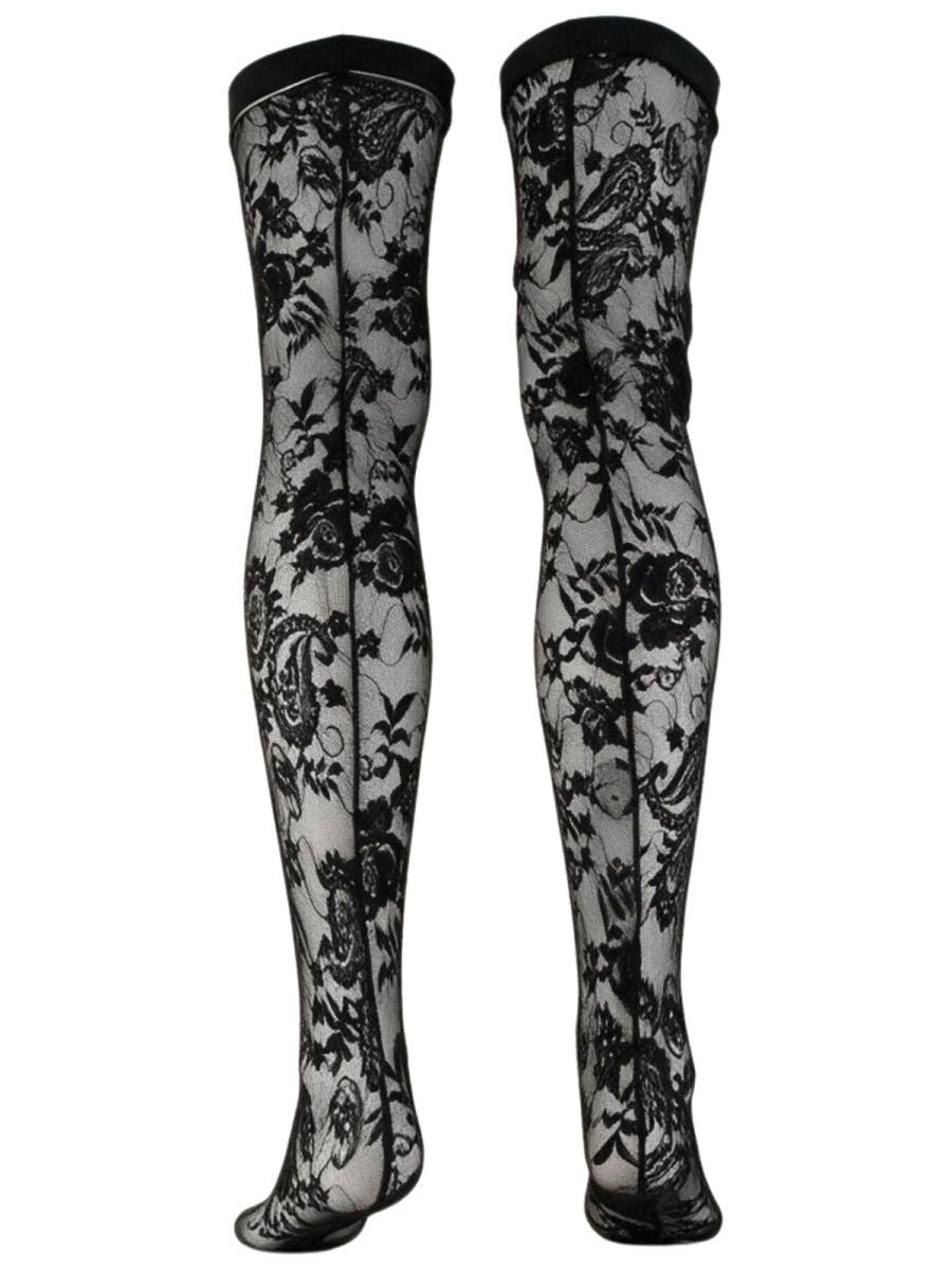 CandyMan 99968 Male Floral Stretch Lace Thigh Highs Black
