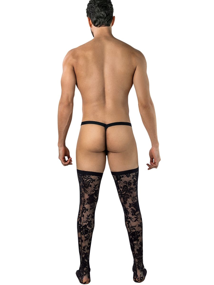 CandyMan 99968 Male Floral Stretch Lace Thigh Highs Black